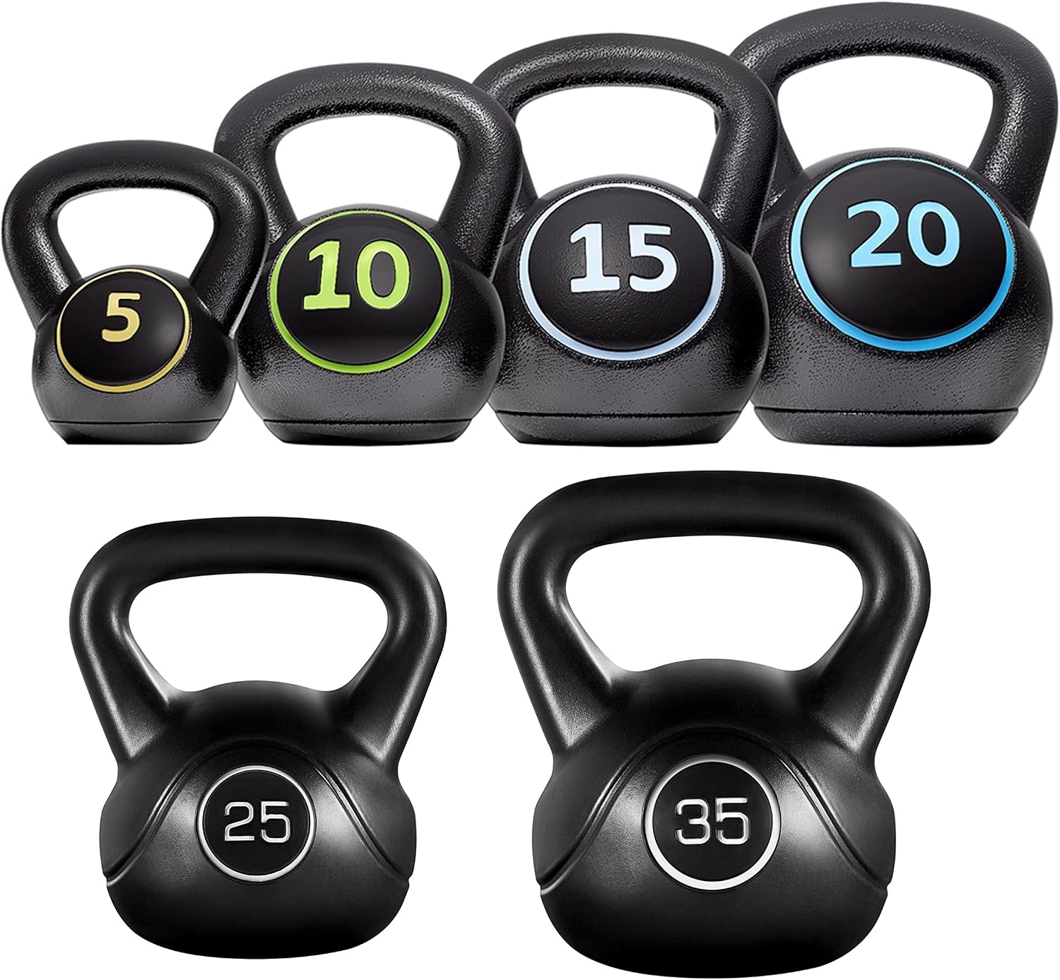 Kettlebell - 自宅でのフィットネスに最適なケトルベルセット。6個入り、HDPEコーティング加工、重量は5～35ポンド。