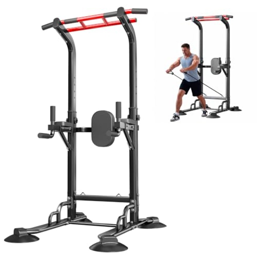 Pull Up Bar - ホームジム懸垂バー：スチール製ブラック12段階調整可能多機能ディップ＆懸垂ステーション（筋力トレーニング用）